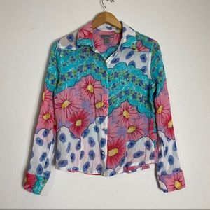 Oleg Cassini Weekend Floral Button Down Shirt M